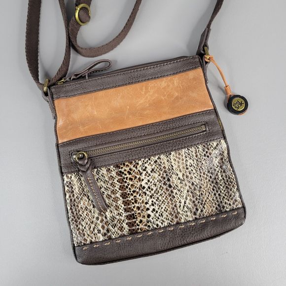 The Sak Womens Crossbody Purse Satchel Bag Snakeskin Leather Brown Size 8"x8" - Picture 1 of 14
